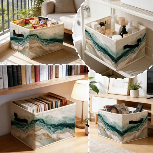 Coastal Abstract Ocean Storage Bins Box with Handles, Modern Textured Beach Waves Landscape Foldable Basket Toybox for Beach House Bedroom Bathroom Home Clothes Toys Books - color: color-6