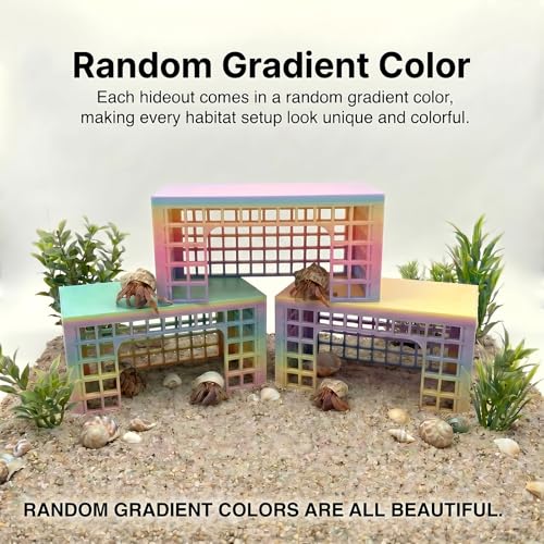 Hermit Crab Climbing Hideout, Stackable Grid Cave Shelter, Plastic Climbing Platform for Hermit Crab Tank, Small Crab Habitat Decor, Random Gradient Color