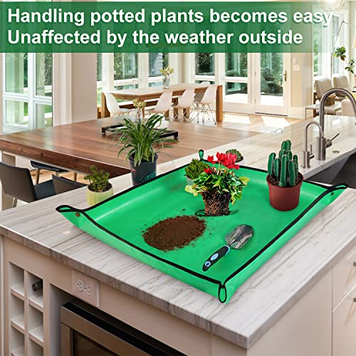 HNXTYAOB 2 PCS 27 "x 27" Repotting Mat for Indoor Plant Transplanting and Mess Control Thickened Waterproof Potting Tray Foldable Succulent Potting Mat Portable Gardening Mat Green - color: 2 Pcs Green, size: Small 27" x 27"