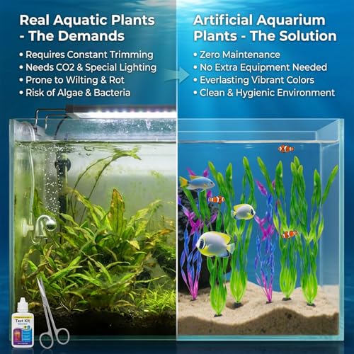 RAINFLOW Artificial Aquarium Plants Decorations - 10Pcs Green & Purple Tall Artificial Seaweed Fish Tank Decorations,Aquarium Decor Set,Plastic Plants Betta Fish Tank Accessories