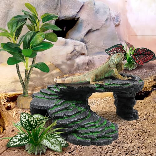 Moonorange Reptile Artificial Plants, Big Terrarium Plants Decorations Supplies, Aquarium Fish Tank Plants, Amphibian Habitat Hideout Tank Accessories(L Set-3pcs/H) - color: L Set-h