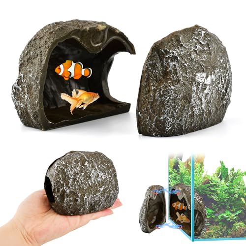 Magnetic Aquarium Cave Magnetic Rocks Fish Tank Decor with Strong Magnetics Resin Pleco Hideout for Bettas Easy Viewing Shelter(Color:Brown)