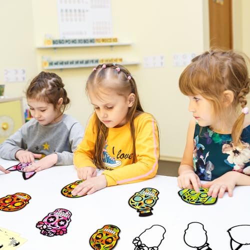 Renbuzhu 36PCS Dia De Los Muertos Crafts Bulk: Sugar Skull Paper Suncatchers DIY Kit for Day of The Dead Halloween Party Activities Decorations, Window Stained Glass Effect Art Supplies - style: dia de los muertos