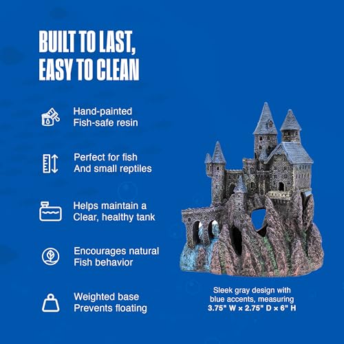 Penn-Plax Age-of-Magic Enchanted Castle Aquarium Decoration – Safe for Freshwater and Saltwater Fish Tanks – Small - size: Small