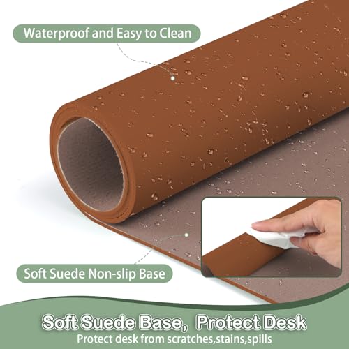 Boutilon Leather Desk Pad Protector,Non-Slip Mouse Pad,Laptop Desk Pad,Office Mouse Mat,Waterproof Leather Desk Blotter,Desk Writing Pad for Office and Home (S-Brown,24"x 14") - color: Brown, size: S 24" x 14"