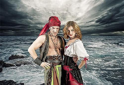 Renaiss Stormy Sea Backdrop for Photoshoot Adults Kids Portrait Marine Low Dark Clouds Waves Reef Misty Ocean Photography Background Nautical Pirate Themed Party Decors 10x7ft Banner Photo Booth Props - size: 10x7ft