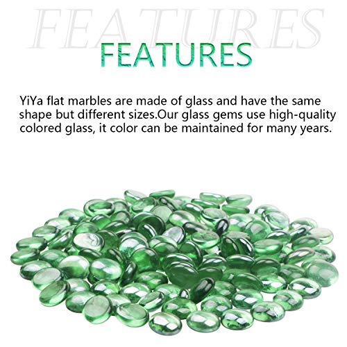 YIYA Green Flat Marble Decorative Beads Glass Gems for Home Decoration Vase Filler Fish Tank Bottom Decoration (About 0.68 lb(310g)/Bag)