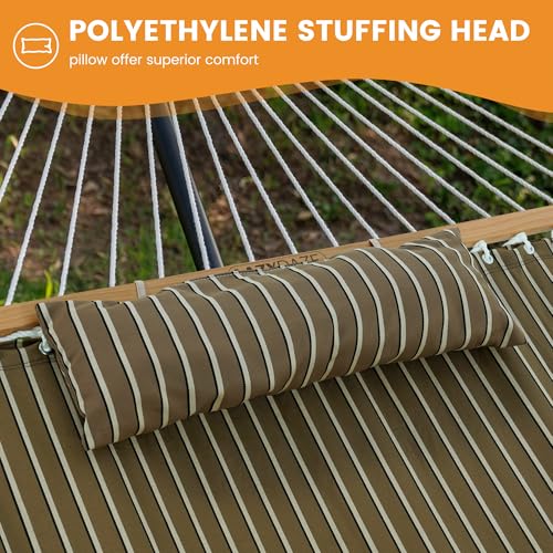 Lazy Daze Hammocks 12 FT Sunbrella Fabric Hammock Non-Fading with Spreader Bars and Free Pillow Fits for 2 Persons, All Weather and Fade Resistant for Patio Yard, 450 lbs Capacity, Harwood Cocoa - color: Harwood Cocoa