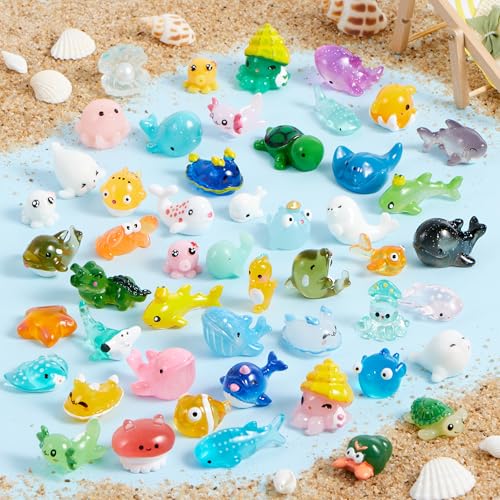 JOYIN 50 Pcs Mini Ocean Resin Animals Figures, Mini Sea Animals Figurines for Aquarium Ornaments Decorations, Cute Garden Accessories, Birthday School Slime Charms for Crafts, DIY Miniature Scenes - style: Ocean Animals