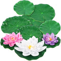 9 Pcs Artificial Floating Foam Lotus Flowers with Plastic Lotus Leaves, Artificial Lily Pads for Pond, Pond Plants Ornaments for Garden Koi Fish Pool Aquarium Pool Wedding Decor