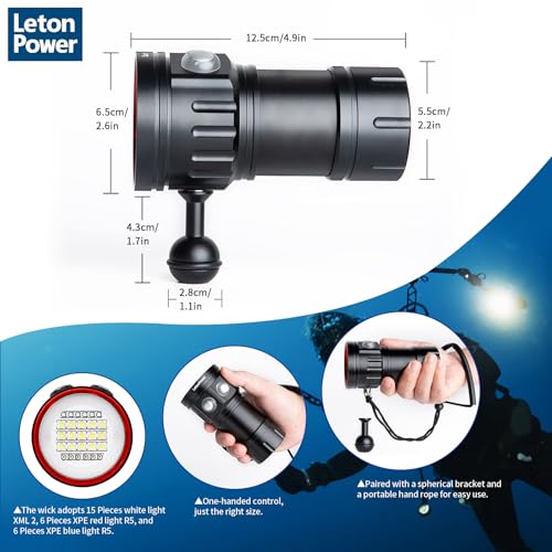 B15 Dive Light Underwater Flashlight 8000Lumens Underwater Video Lights 80m Scuba Dive Light Diving Flashlight for Under Water Sports,Underwater Video Shooting and Photography - color: Sealion B15