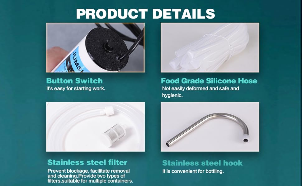 Portable USB DC 5V Food Grade Self Priming Siphon Pump with 6.5FT Hose, 2L/Min Low Noise Water Transfer Pump for Ice Maker, Coffee Machine and Water Cooling System