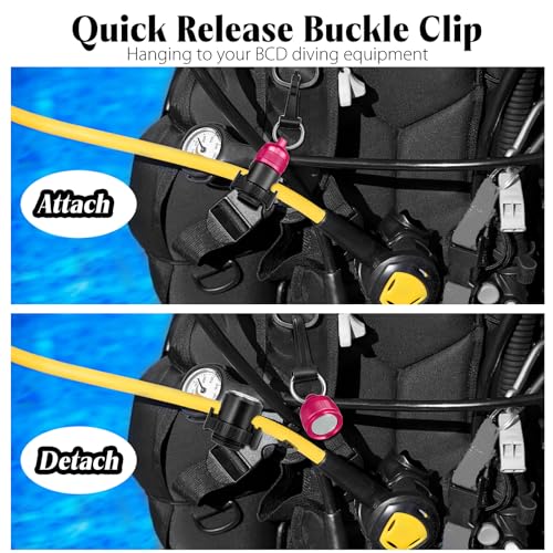 2PACK Scuba Regulator Hose Holder, Magnetic Adjustable Octopus Holder Octo Tank Retainer with Clip, Installs to Your BCD Easily! - color: Red