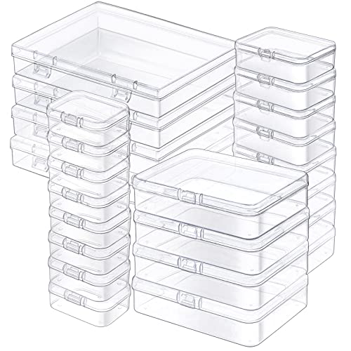 24 Pack Mixed Sizes Rectangular Mini Plastic Containers Clear Plastic Storage Boxes with Hinged Lids and Labels Empty Beads Organizers for Small Items Art Craft Jewelry Projects - size: 4 Size 24 Pcs