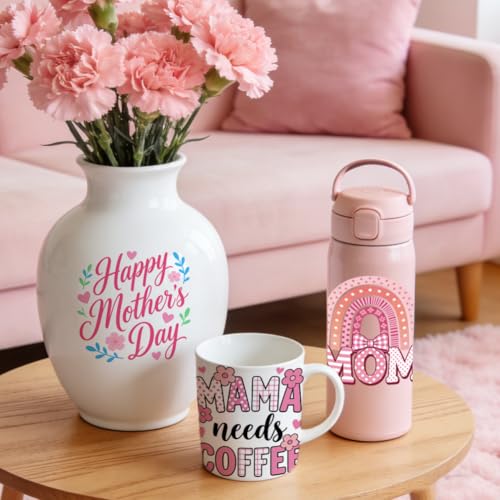 Peacoblue 18 Sheets Rub on Transfers for Crafts, Mother's Day Text 3.6"x3.9" UV DTF Cup Wraps Waterproof Cold Transfers Stickers for Wood Glass Metal Cup Tumblers Mirrors Mugs Home Decor - style: Mother's Day Text