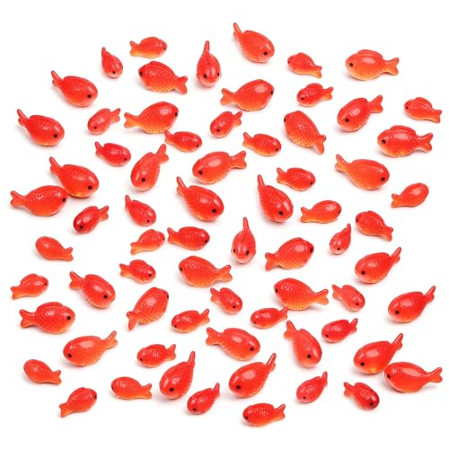 50 Pcs Fake Mini Koi Fish Decor, Small Resin Fish, Resin Animal Miniature Decoration Figurines, Mini Fishes Figurines Set, Cute Miniature Fishes Fake for Aquarium Tank, DIY Crafts, Landscape Ornaments