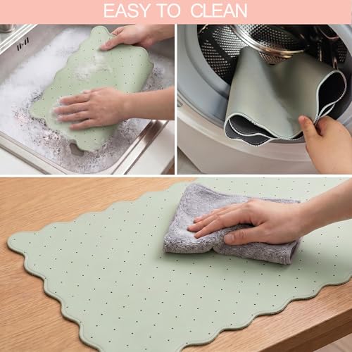 Cute Scalloped Desk Mat with Sage Green Polka Dot Large Mouse Pad Computer Mat Aesthetic Keyboard Mat for Desktop Laptop Protector for Office & Home - color: A2- Sage Green