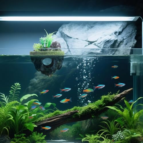 Floating Island Fish Tank Decorations – Aquarium Decor with Hideout Tunnel, Betta Fish and Shrimp Cave, PVC Aquarium Accessory with Artificial Plants - size: Small