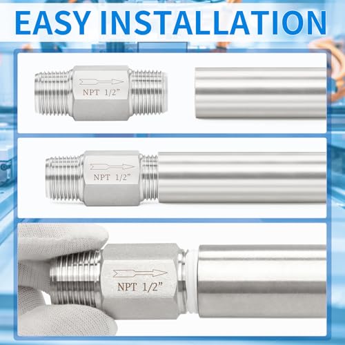 ChillWaves 304 Stainless Steel In-Line Siamese Check Valve 1/2" NPT Male Thread, One-Way Non-return Check Valve for Backflow Prevention(1-PACK) - size: 1/2" MNPT, style: Siamese Check Valve