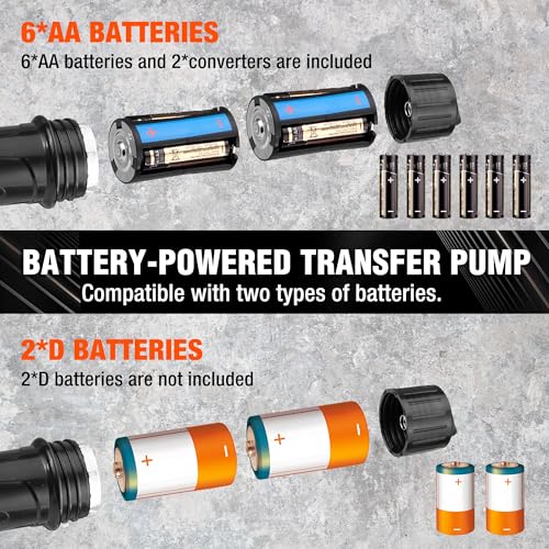 Valuemax Fuel Transfer Pump, 2.2 GPM Battery Powered Siphon Pump for Gasoline, Diesel, Kerosene, Antifreeze, Water, Light Oil & Non-Corrosive Liquids, Includes 6 AA Batteries & 33.5" Hose