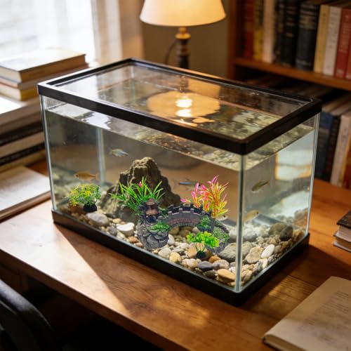 5PCS Resin Bridge Pavilion Tree & Artificial Plants Aquarium Fish Tank Decoration Kit for Saltwater Aquarium