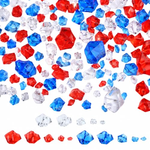 700 Pcs Fake Ice Rocks 5 Sizes Acrylic Gems Independence Day Patriotic Red White Blue Aquarium Fish Tank DIY Window Display Photography Props Crystal Gem for Vase Fillers Table Scatter Decor - color: Red White Blue