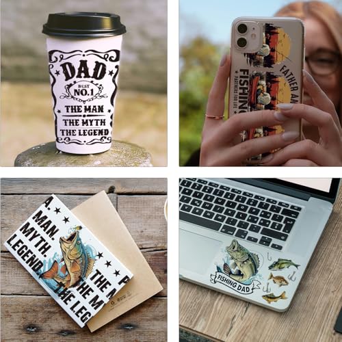Funny UV DTF Decals - 10 Sheets Father and Son Fishing UV DTF Cup Wraps for 16 oz Glass Coffee Mug, Born to Fish Fun Waterproof Transfer Sticker DIY Water Bottle Craft Creative Decorative Gift for Son - style: Fishing