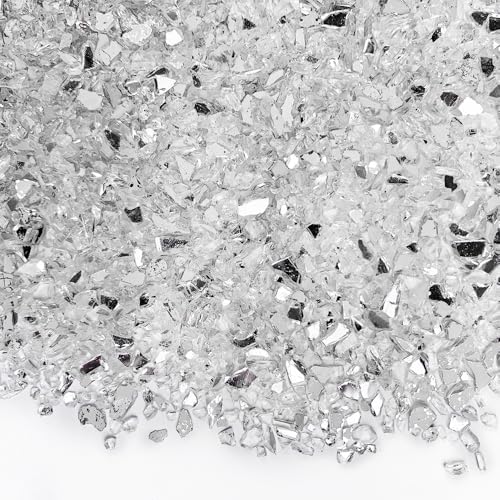 HappyFiller 1.3 LB Crushed Glass Sand Broken Double Mirror Glass Pieces Crush Stones for DIY Crafts,Resin Arts,Vase Fillers,Candle Holder Decor,Fairy Garden Terrarium Mini Rock Decoration - color: Mirror