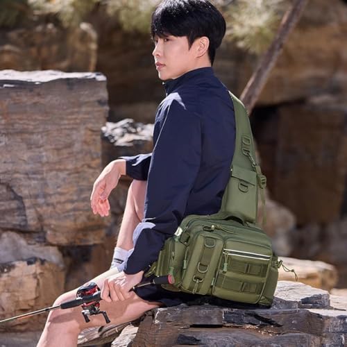 Tactical Fishing Backpack with Rod Holders,35L MOLLE Tackle Bag Water Resistant for Men and Women,Outdoor Gear Storage for Saltwater and Freshwater (Army green) - color: Army green