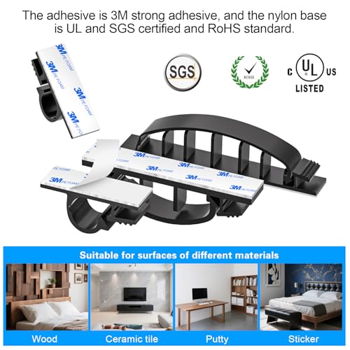 XHF 30pcs Adhesive Cable Wire Clips Kit Black, Outdoor Cable Management Wire Organizer Cord Holder for Under Desk, Car, Wall, TV PC Ethernet Cable - color: Black, size: Kit-30PCS