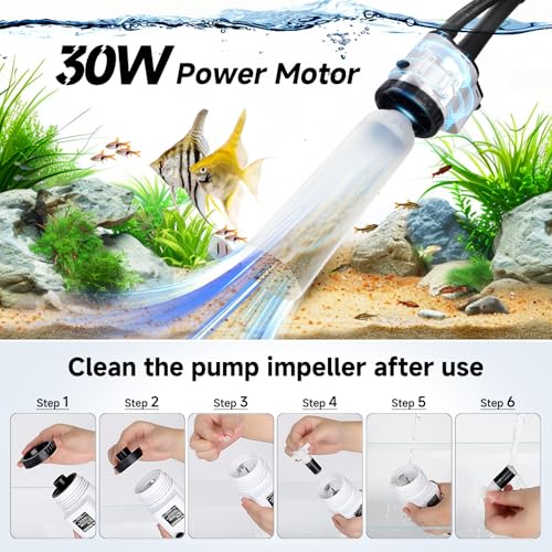 AQQA Electric Aquarium Gravel Cleaner, 8-in-1 Fish Tank Vacuum, Water Changer Sand Washer Algae Brush Turtle Shower Filter, Automatic Cleaning Kit for Freshwater Saltwater, 30W/480GPH