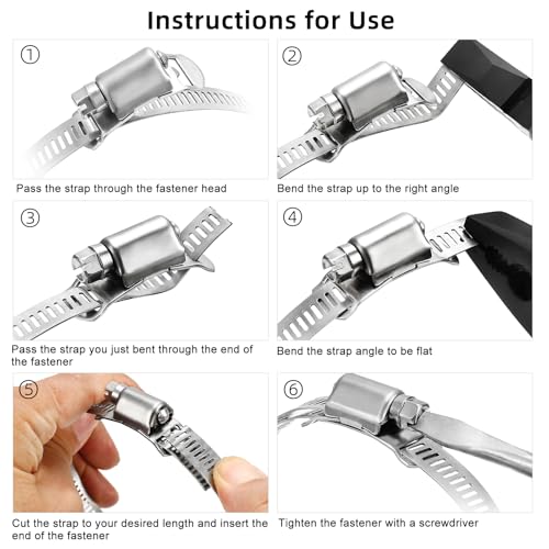 Hose Clamps, DIY 8.5 FT Metal Strap + 6 Fasteners, Hose Clamps Stainless Steel, Large Adjustable Hose Clamp Pipe Clamp for Pipe Automotive Mechanical Applications - size: 8.5 FT Metal Strap + 6 Fasteners