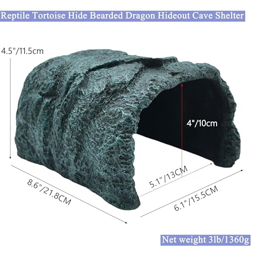 M2cbridge Aquarium Fish Hide Cave Reptile Hideout Cave Terrarium Amphibians Habitat Decor(Green Rock+ Water Dish) - style: Green Rock+ Water Dish