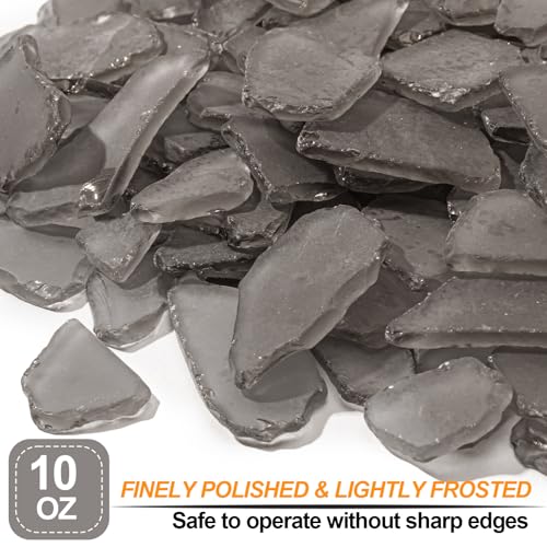 Keedolla Black Sea Glass for Crafts - 10 OZ Flat Frosted Seaglass Pieces Tumbled for DIY Art Crafts, Vase Filler, Beach Weddings, Aquarium and Home Decor - color: Black, size: 10 OZ / 0.63 LB