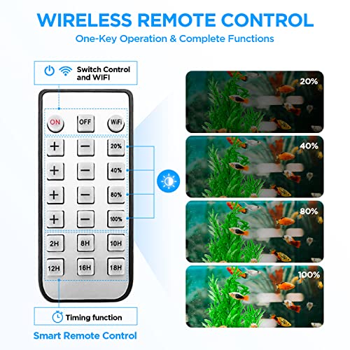 Lominie LED Aquarium Light, Dimmer Remote Control 0-100% Brightness 80W Planted Fish Tank Light Clamp Clip Lamp for Freshwater Refugium Algae Fish Tank with Gooseneck - size: A120 Freshwater