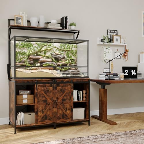 VOWNER Farmhouse Reptile Tank Stand with Power Outlet, 48" X 24" Tabletop Fits up 120 Gallon Bearded Dragon Tank, Heavy Duty Aquarium Stand with Storage Cabinet, Reptile Turtle Terrarium Stand Brown - color: Rustic Brown
