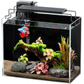 3 Gallon Fish Tank Aquarium Kit with HOB Filter, LED Light with Timer, Lid, Siphon Vacuum Cleaner, Self Cleaning Glass Rimless Betta Tank - size: 3 Gallon