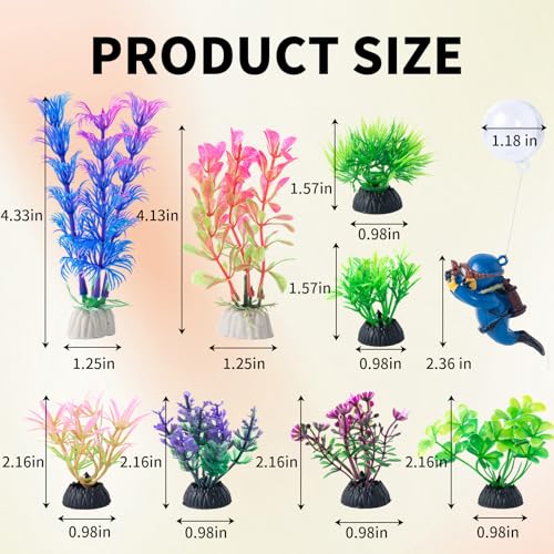 12 PCS Aquarium Decoration Broken Barrel Set, Plastic Aquarium Plants, Resin Floating Diver Fish Tank Decorations & Resin Starfish, Small Fish Tank Ornaments for Pet Fish to Hideout and Rest