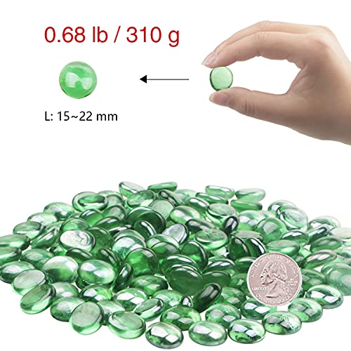 YIYA Green Flat Marble Decorative Beads Glass Gems for Home Decoration Vase Filler Fish Tank Bottom Decoration (About 0.68 lb(310g)/Bag)