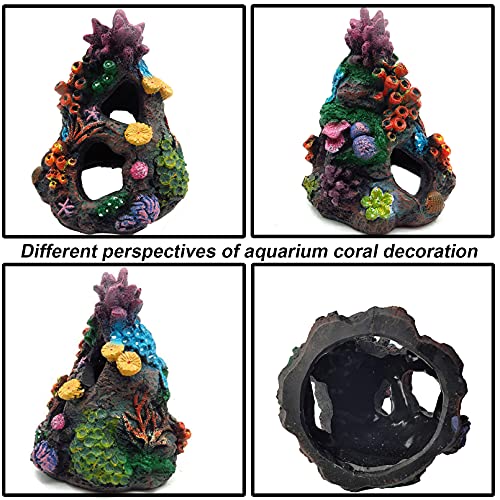 Tfwadmx Aquarium Coral Decoration Resin Fish Tank Hiding Mountain Cave Betta Hideaway House Rock Reef Ornament, 2 Pack.