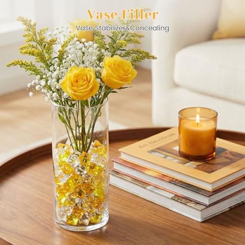 DomeStar Yellow and Clear Mixed Fake Ice, 150PCS Acrylic Gems Crystals Plastic Diamonds Fake Ice Cubes for Vase Fillers DIY Craft Wedding Photography Prop Display Table Scatter Home Amalfi Coast Decor - color: Yellow and Orange