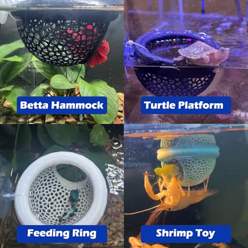 Floating Betta Hammock with Suction Cup, Shrimp Cave, Betta Fish Feeding Rings,3D Printed Aquarium Decor (Black, Medium) - color: Black, size: Medium