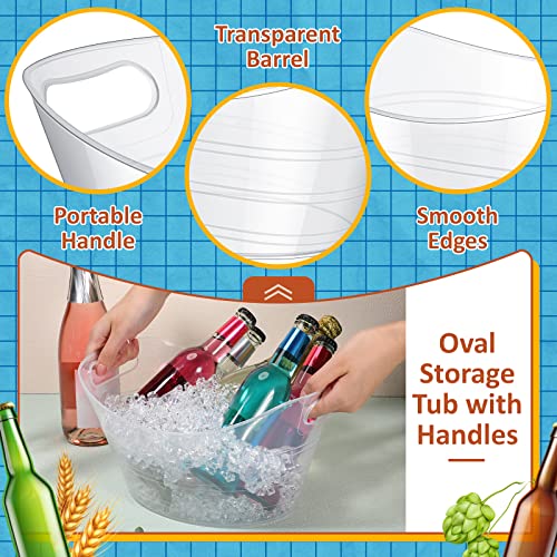 Norme 24 Pcs Oval Storage Tub with Handles, 4.5l Plastic Ice Buckets Bulk for Wine Beer Champagne Drink Cooler Beverage Storage Tub for Parties BBQ Weddings Party Outdoor Celebration(Clear) - color: Clear