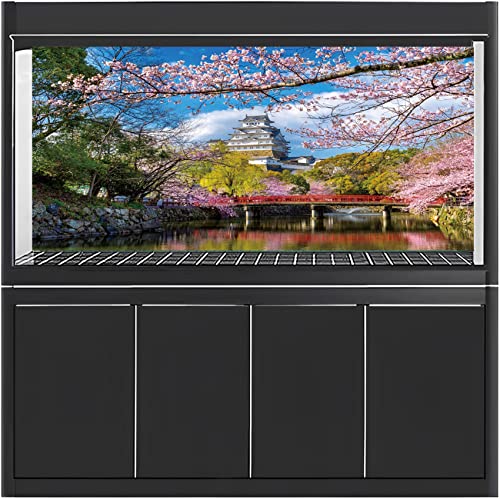 AWERT 48x20 inches Spring Nature Aquarium Background Spring Pink Flowers Cherry Japanese Temple Fish Tank Background Vinyl Background - size: 48x20in/120x50cm