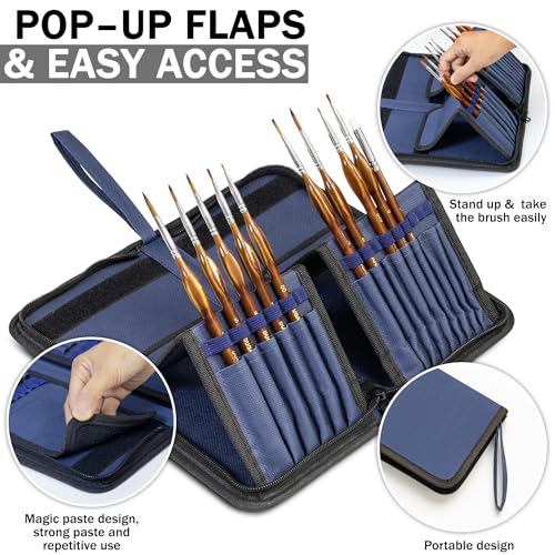 DUGATO Short Paint Brush Holder & Organizer 5.4x10.7 Inches, Blue Canvas Bag for Brushes up to 9.3" Length, Case with 15 Slots, Artist Brush Carrying Case (Brush Not Included) - color: Blue, size: Medium 5.4x10.7 inches
