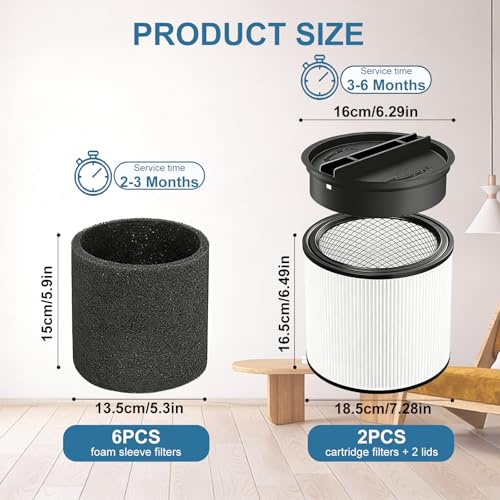 2-Pack 90304 Cartridge Filter with Lids + 4 Foam Sleeves & 1 Cleaning Brush - Replacement for Shop Vac 90304 90350 90333 90585 - Fits Most 5 Gallon & Above Wet/Dry Vacuums - High Efficiency Kit