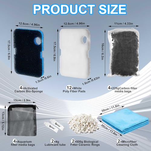 Threlaco 30 Pack Aquarium Filter Media Set Replacement Compatible with Cascade 700/1000 CCF2UL CCF3UL Filter, Bio Sponge Filters, White Floss Pads, Activated Carbon, Ceramic Rings, Mesh Bags, Grease