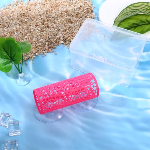 Betta Fish Tank Accessories, Betta Tunnel Toys- Hammock with Suction Cups, Fish Tank Decorations & Hideout for Aquarium Small Fishes & Shrimp, Small Hole Hollow Cave (Rose red) - color: Rose red