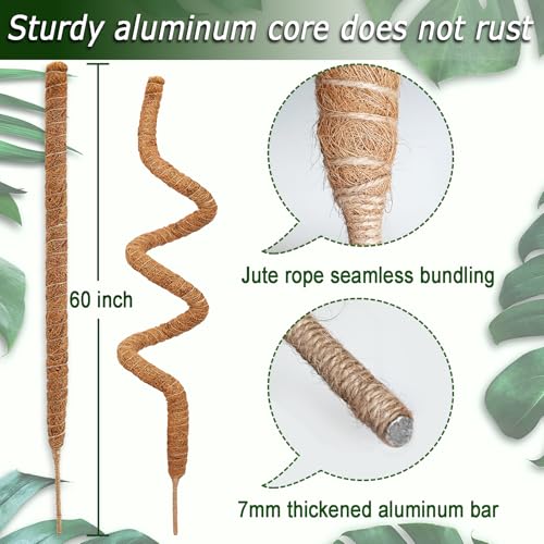 Soupiar 2 Pack 60'' Bendable Moss Pole for Monstera & Pothos - Tall Handmade Coco Coir Plant Support Stakes for Large Climbing Indoor Plants, Potted Houseplant Trellis Accessories - color: 2×60 Inch