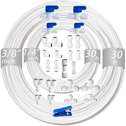 NSF 1/4" & 3/8" Water Line Tubing and Push Connect Fittings for Reverse Osmosis Water Filter RO fittings,25 pcs connetors+30 feet 1/4"(6.4mm) water tube +30 feet 3/8"(9.5mm) water tubing. - style: 1/4"&3/8"(25pcs+60feet)